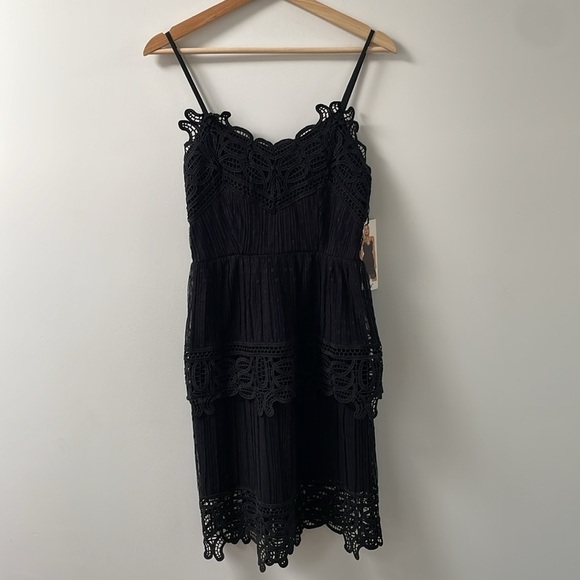 NWT Dex Black Tiered Lace polka dot mini Dress spaghetti straps size XS - Picture 2 of 11